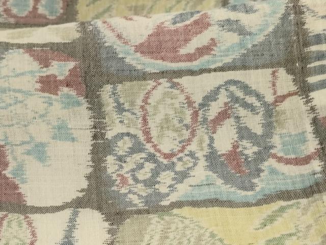 平和屋着物＊夏物　本場小千谷ちぢみ　動物花文　麻　逸品　AABL5179jd