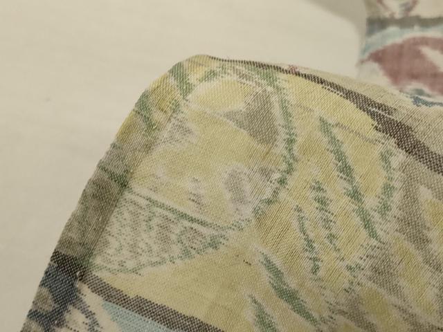 平和屋着物＊夏物　本場小千谷ちぢみ　動物花文　麻　逸品　AABL5179jd