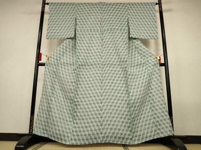 平和屋着物＊夏物　本場小千谷ちぢみ　幾何学文様　麻　逸品　AABL5182jd