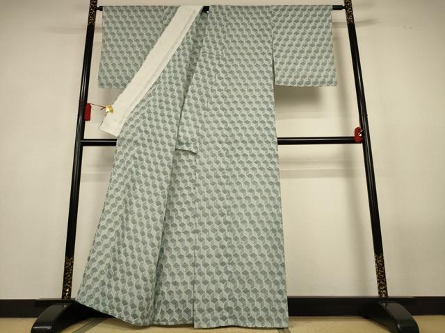 平和屋着物＊夏物　本場小千谷ちぢみ　幾何学文様　麻　逸品　AABL5182jd