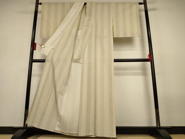 平和屋着物＊夏物　京都老舗銘店・に志田　紗紬　いおはた織　なつきぬ　米澤　縞　証紙付き　正絹　逸品　AABL5183jd