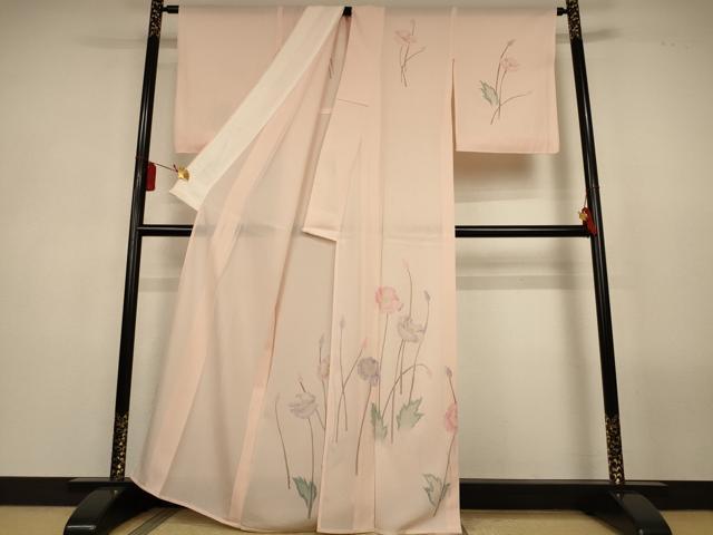 平和屋着物＊夏物　訪問着　絽　ろうけつ染め　草花文　正絹　逸品　AABL5186jd