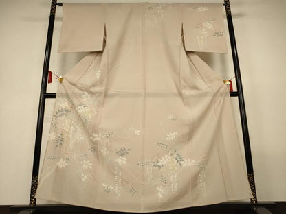 平和屋着物＊夏物　訪問着　絽　駒刺繍　枝葉文　銀彩　正絹　逸品　AABL5197jd
