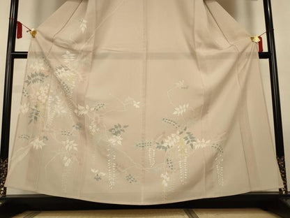 平和屋着物＊夏物　訪問着　絽　駒刺繍　枝葉文　銀彩　正絹　逸品　AABL5197jd