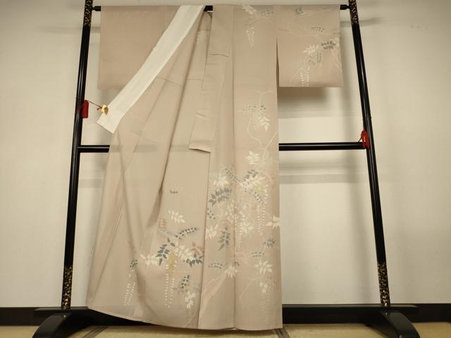 平和屋着物＊夏物　訪問着　絽　駒刺繍　枝葉文　銀彩　正絹　逸品　AABL5197jd