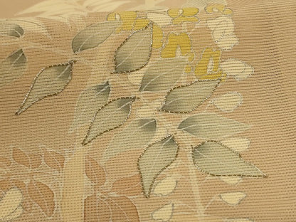 平和屋着物＊夏物　訪問着　絽　駒刺繍　枝葉文　銀彩　正絹　逸品　AABL5197jd