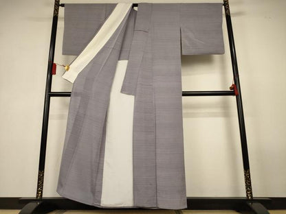 平和屋着物＊夏物　小紋　絽縮緬　横縞　正絹　逸品　AABL5199jd