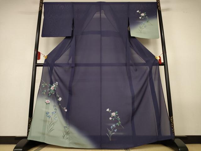 平和屋着物＊夏物　訪問着　絽　草花文　暈し染め　金彩　正絹　逸品　AABL5200jd