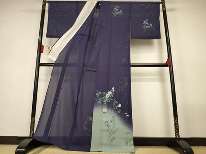 平和屋着物＊夏物　訪問着　絽　草花文　暈し染め　金彩　正絹　逸品　AABL5200jd
