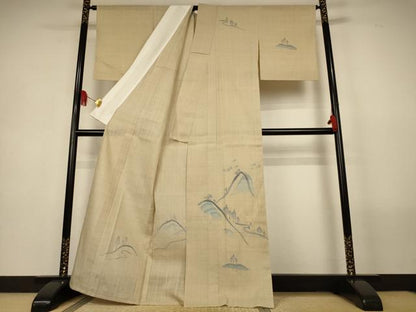 平和屋着物＊夏物　訪問着　生紬　紗　風景文　正絹　逸品　AABL5207jd