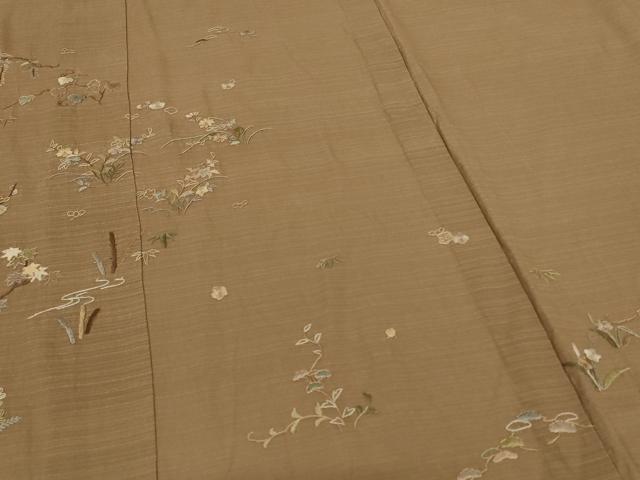 平和屋着物＊夏物　訪問着　変わり絽　総刺繍　流水草花文　金糸　正絹　逸品　AABL5208jd