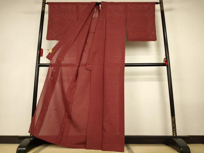 平和屋着物＊夏物　色無地　絽　舞蝶芝紋紗　海老茶色　正絹　逸品　AABL5210jd