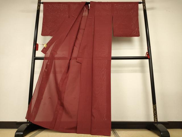 平和屋着物＊夏物　色無地　絽　舞蝶芝紋紗　海老茶色　正絹　逸品　AABL5210jd