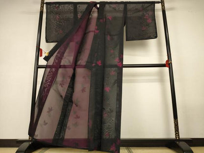 平和屋着物＊夏物　小紋　紗　蔦の葉文　正絹　逸品　AABL5211jd