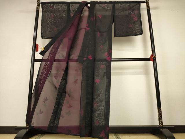 平和屋着物＊夏物　小紋　紗　蔦の葉文　正絹　逸品　AABL5211jd