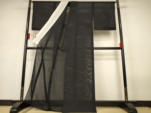 平和屋着物＊夏物　結城紬　夏結城　100亀甲　飛び亀甲柄　露芝文　黒地　正絹　逸品　AABL5218jd