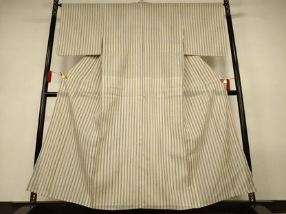 平和屋着物＊夏物　生紬　紗　縞　正絹　逸品　AABL5219jd