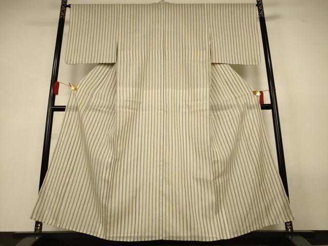 平和屋着物＊夏物　生紬　紗　縞　正絹　逸品　AABL5219jd