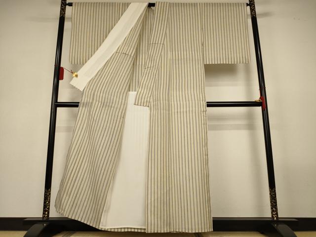 平和屋着物＊夏物　生紬　紗　縞　正絹　逸品　AABL5219jd