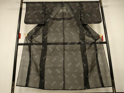 平和屋着物＊夏物　本場琉球絣　夏琉球　黒地　正絹　逸品　AABL5225jd