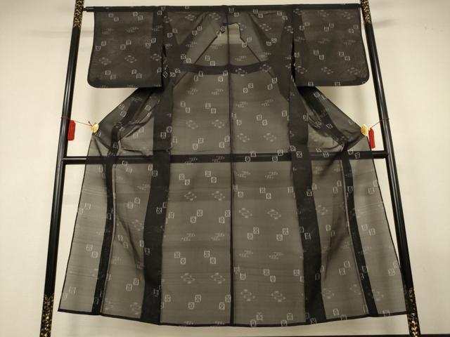 平和屋着物＊夏物　本場琉球絣　夏琉球　黒地　正絹　逸品　AABL5225jd