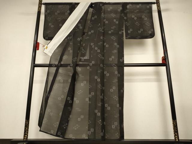 平和屋着物＊夏物　本場琉球絣　夏琉球　黒地　正絹　逸品　AABL5225jd