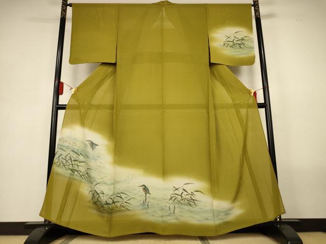 平和屋着物＊夏物　訪問着　絽　手描き　風景文　鳥　暈し染め　正絹　逸品　未使用　AABL5226jd
