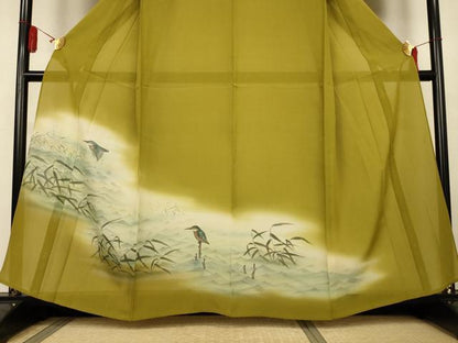平和屋着物＊夏物　訪問着　絽　手描き　風景文　鳥　暈し染め　正絹　逸品　未使用　AABL5226jd