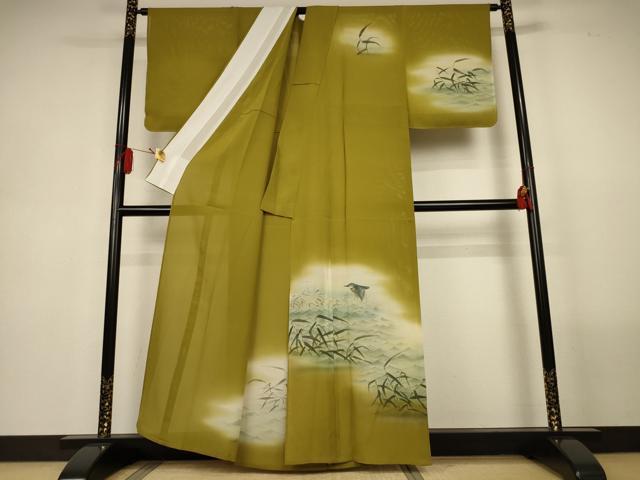 平和屋着物＊夏物　訪問着　絽　手描き　風景文　鳥　暈し染め　正絹　逸品　未使用　AABL5226jd