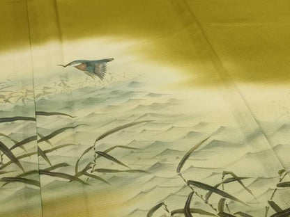 平和屋着物＊夏物　訪問着　絽　手描き　風景文　鳥　暈し染め　正絹　逸品　未使用　AABL5226jd