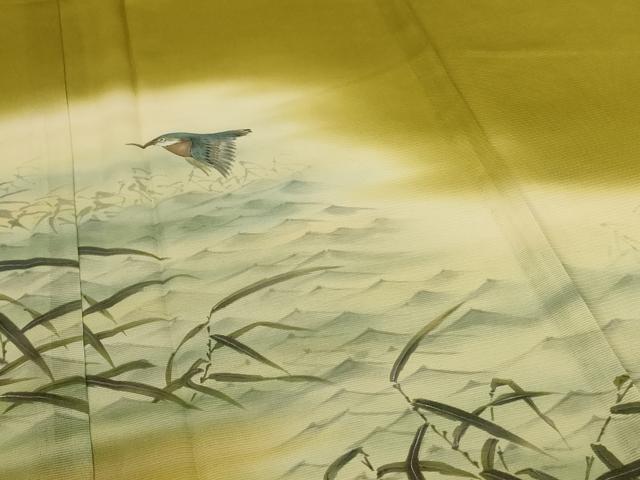 平和屋着物＊夏物　訪問着　絽　手描き　風景文　鳥　暈し染め　正絹　逸品　未使用　AABL5226jd