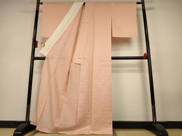 平和屋着物＊夏物　色無地　格子紋紗　赤香色　正絹　逸品　AABL5229jd
