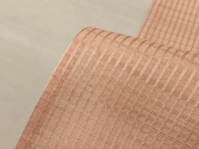 平和屋着物＊夏物　色無地　格子紋紗　赤香色　正絹　逸品　AABL5229jd
