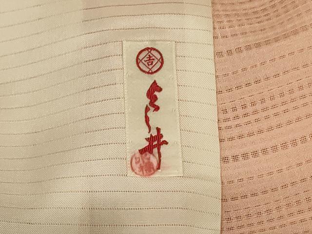 平和屋着物＊夏物　色無地　格子紋紗　赤香色　正絹　逸品　AABL5229jd