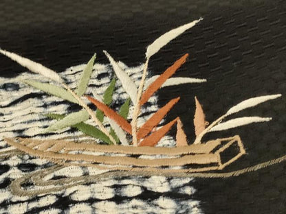 平和屋着物＊夏物　訪問着　紋絽　絞り　刺繍　風景文　黒地　松坂屋扱い　正絹　逸品　AABL5232jd