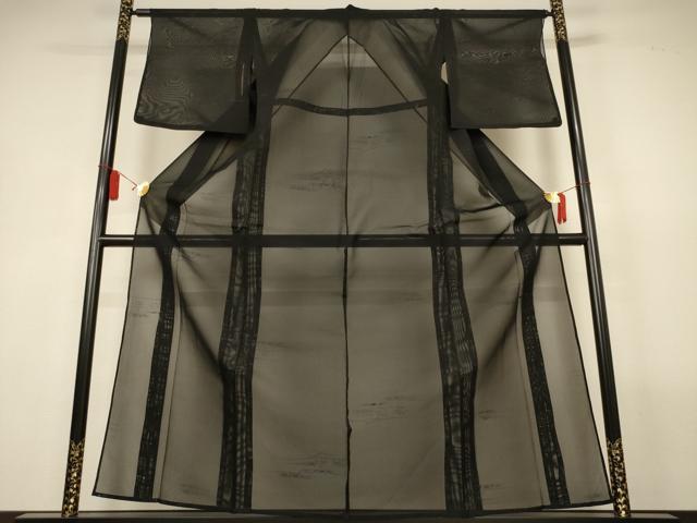 平和屋着物＊夏物　小紋　紗　風景文　黒地　正絹　逸品　AABL5236jd