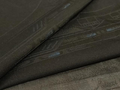 平和屋着物＊夏物　小紋　紗　風景文　黒地　正絹　逸品　AABL5236jd