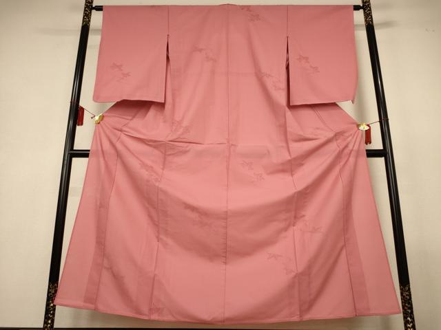 平和屋着物＊夏物　色無地　縦絽　流水楓紋紗　真赭色　正絹　逸品　AABL5239jd