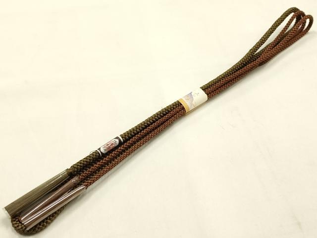 平和屋本店●和装小物　帯締め・帯揚げセット　丸組　縞　正絹　逸品　未使用　AABL5265ay
