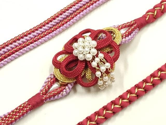 平和屋着物●和装小物　振袖用帯締め　装飾　パール　金糸　正絹　逸品　AABL5272ay