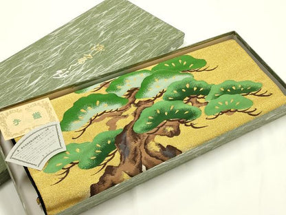 平和屋本店▼和装小物　富久紗　手織　つづれ織　松　金糸　袱紗　亀房付き　箱付き　逸品　AABL5288ay