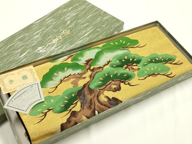 平和屋本店▼和装小物　富久紗　手織　つづれ織　松　金糸　袱紗　亀房付き　箱付き　逸品　AABL5288ay