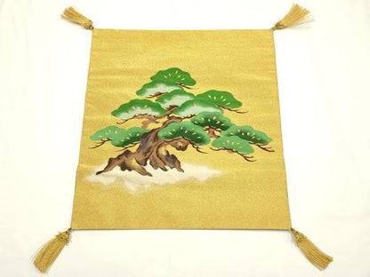平和屋本店▼和装小物　富久紗　手織　つづれ織　松　金糸　袱紗　亀房付き　箱付き　逸品　AABL5288ay
