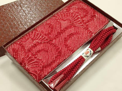 平和屋着物●和装小物　帯締め・帯揚げセット　丸組　柄絞り　花唐草文　正絹　逸品　未使用　AABL5305ay