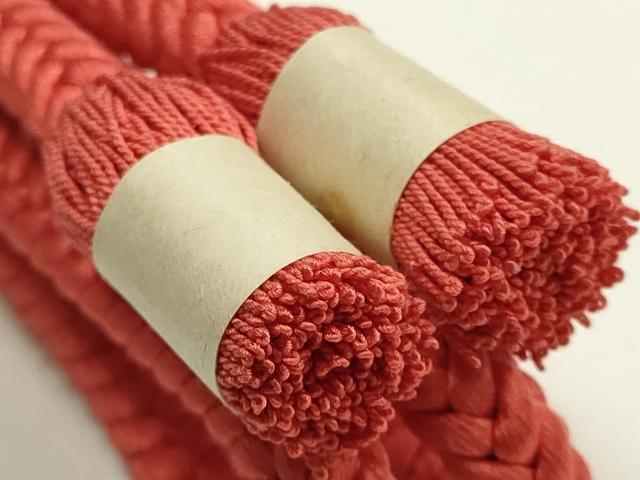 平和屋着物●和装小物　帯締め・帯揚げセット　千晃　奈良組　丹後織　浅緋色　撚り房　正絹　逸品　未使用　AABL5312ay