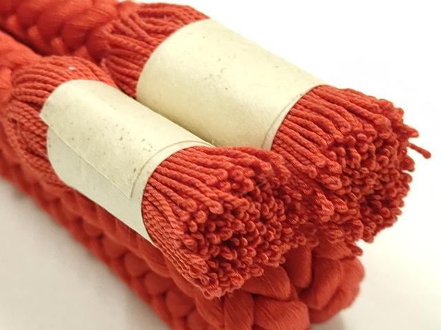 平和屋着物●和装小物　帯締め・帯揚げセット　千晃　奈良組　丹後織　緋色　撚り房　正絹　逸品　未使用　AABL5313ay