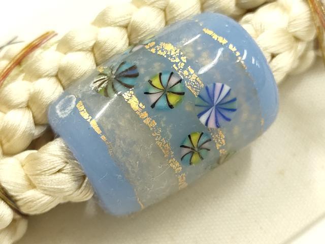 平和屋着物●和装小物　上質な帯締め　翠嵐工房　文治　丸組　帯留め付き　蜻蛉玉　正絹　共箱付き　逸品　未使用　AABL5316ay