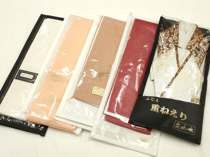 平和屋着物▼和装小物　重ね衿・伊達衿　まとめて5点　金銀糸　金銀彩　暈し染め　リバーシブル　正絹あり　逸品　未使用品有　AABL5331ay