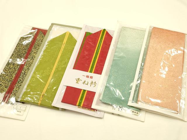 平和屋着物▼和装小物　重ね衿・伊達衿　まとめて5点　金糸　金彩　暈し染め　リバーシブル　正絹あり　逸品　未使用品あり　AABL5335ay
