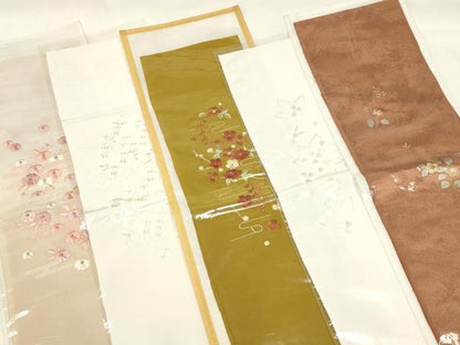 平和屋着物▼和装小物　半衿　まとめて5点　刺繍　一巾織　金糸　金銀彩　正絹　逸品　AABL5351ay